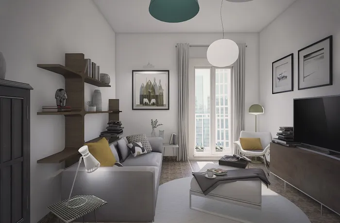 Render del salotto di White House a Cagliari