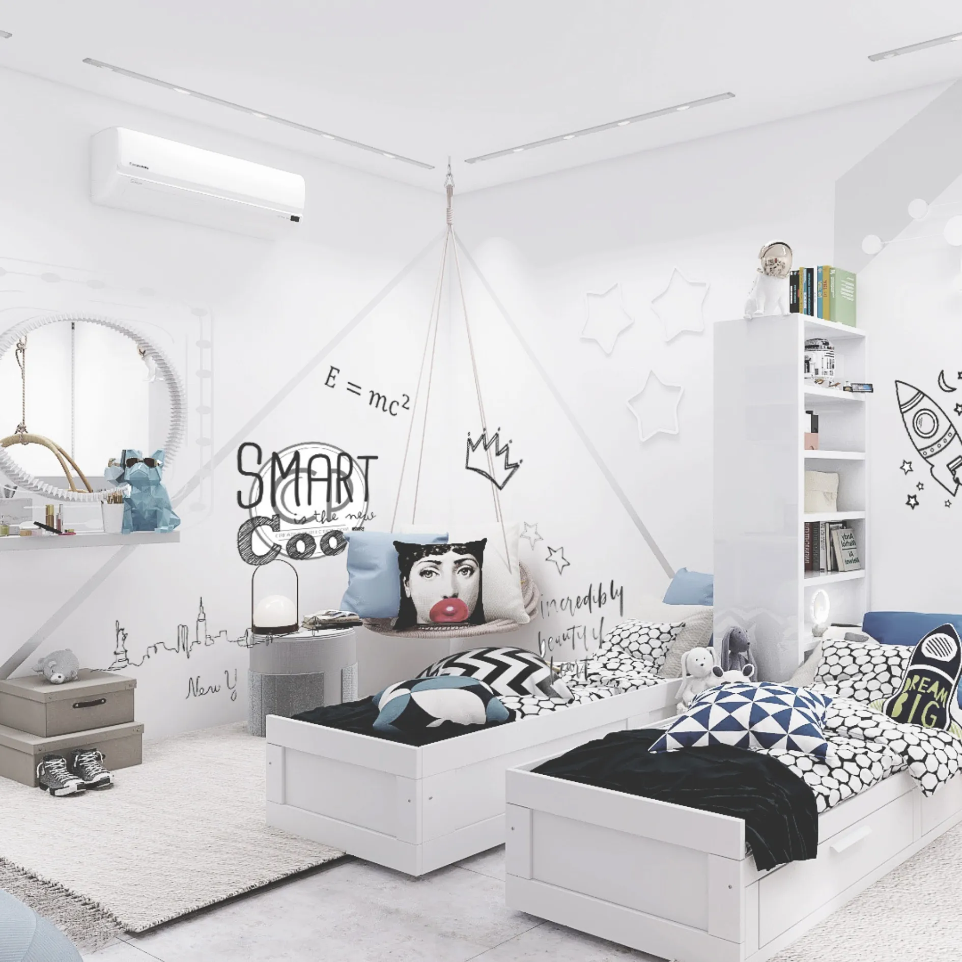 Render della cameretta di Blue Kids Room