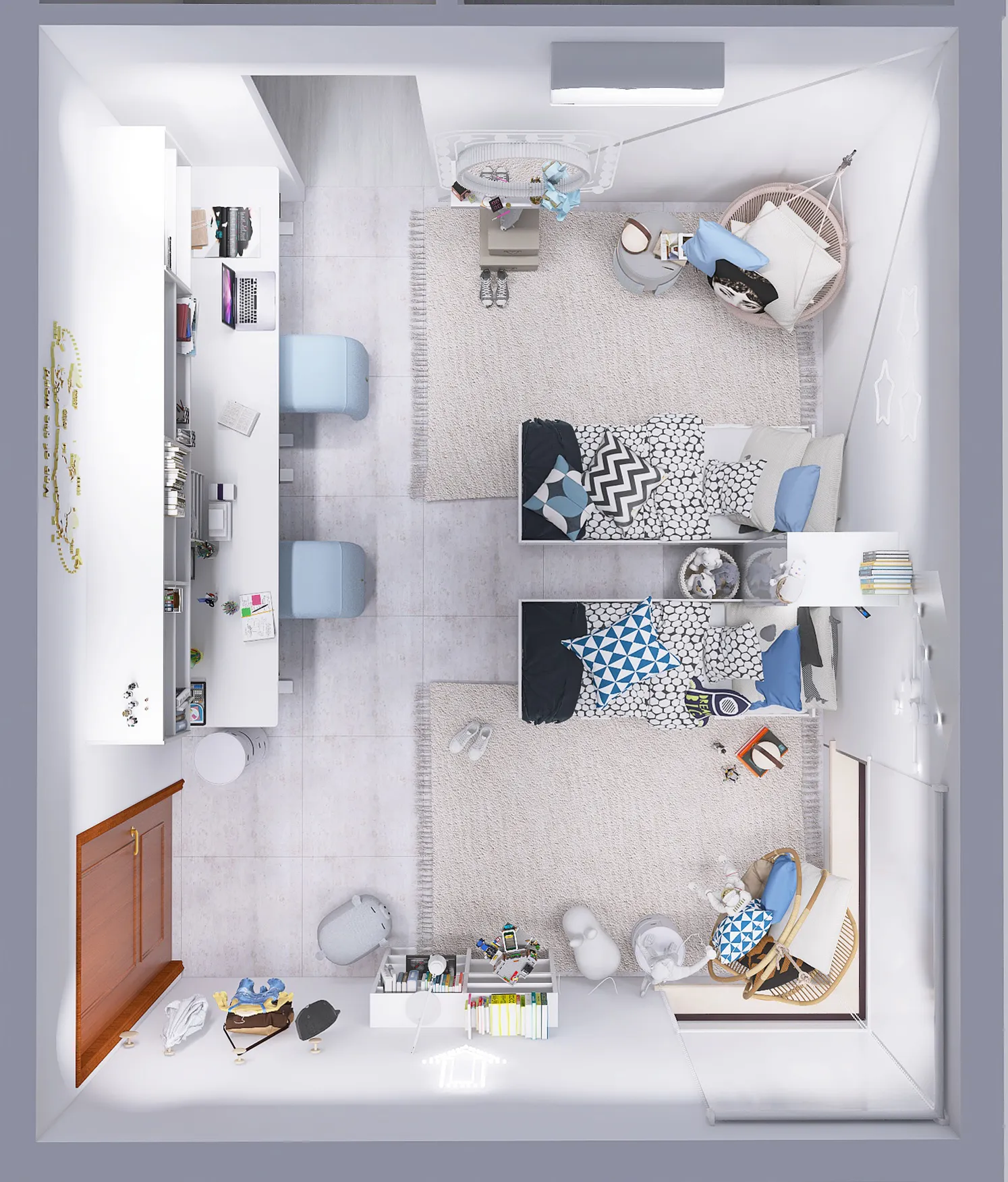 Pianta arredata del progetto Blue Kids Room