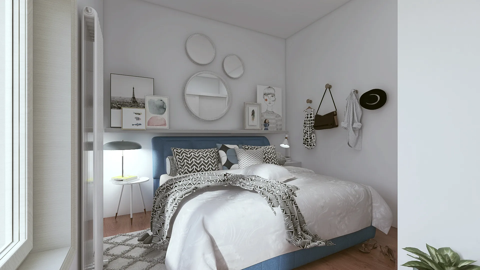 Camera da letto di Red House a Milano, render della proposta di progetto