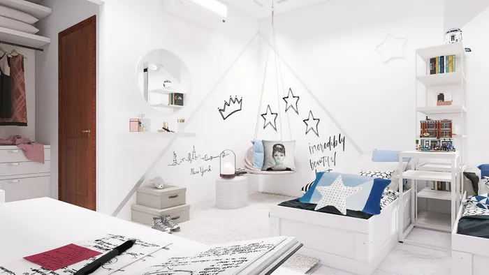 Render della cameretta di Blue Kids Room, seconda inquadratura