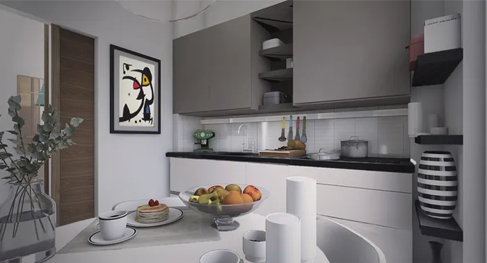 Render della cucina di White House, seconda inquadratura