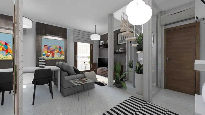 Soggiorno di Black House a Elmas, render della proposta di progetto