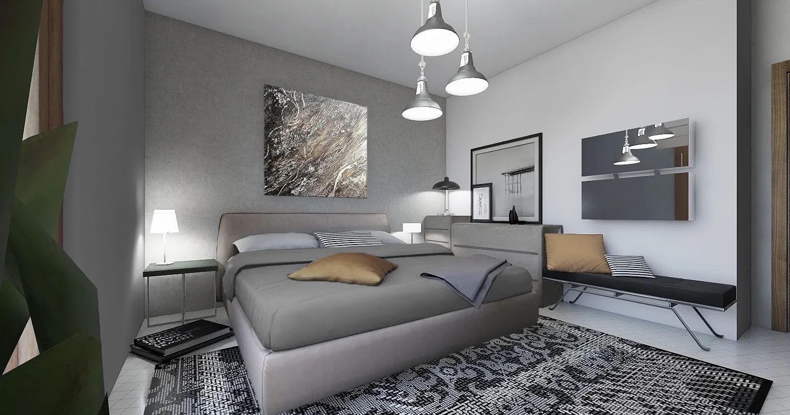 Camera da letto di Black House a Elmas, render della proposta di progetto
