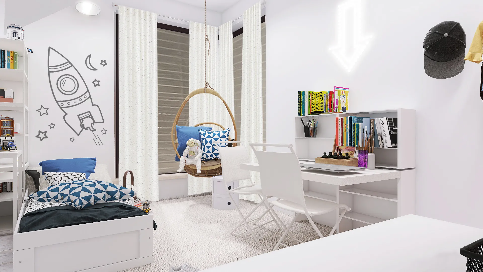 Render della cameretta di Blue Kids Room, terza inquadratura