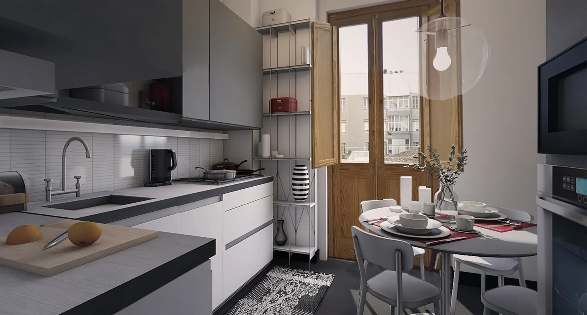 Render della cucina di White House, terza inquadratura