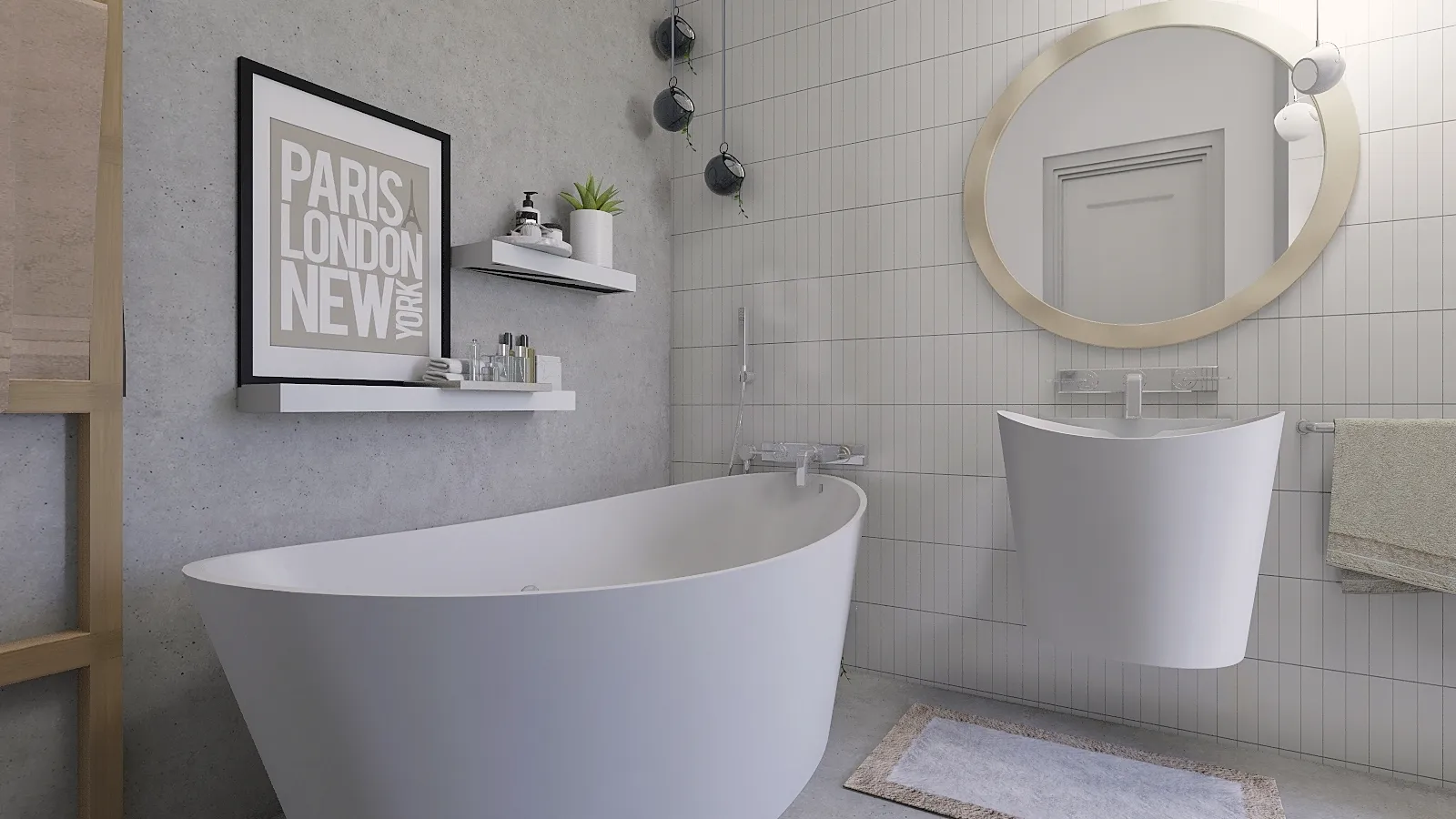 Render del bagno en-suite di Light Blue House