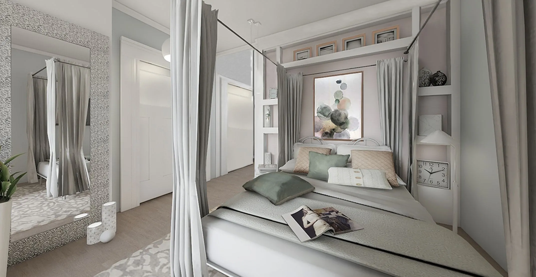 Render della camera da letto di Pink House