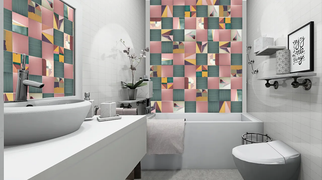 Render del bagno en-suite di Pink House
