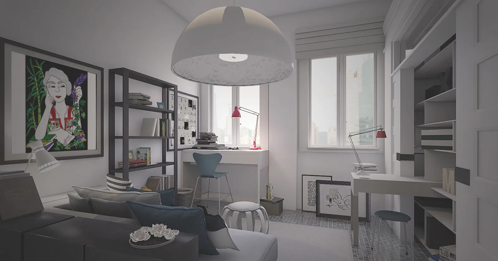 Camera studio di White House a Cagliari, render della proposta di progetto