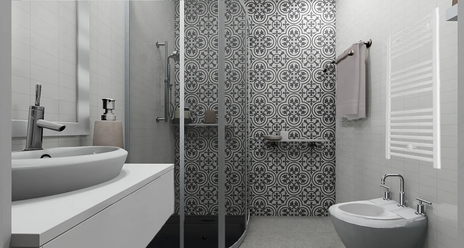 Render del bagno ospiti di Pink House